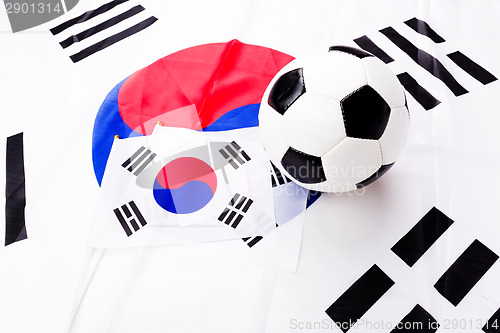 Image of Soccer ball and South Korean flag
