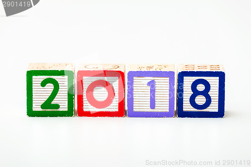 Image of Wooden block for year 2018