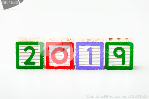 Image of Wooden block for year 2019