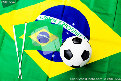 Image of Brazil flag and soccer ball