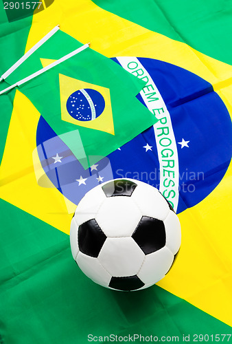 Image of Brazil flag and soccer ball