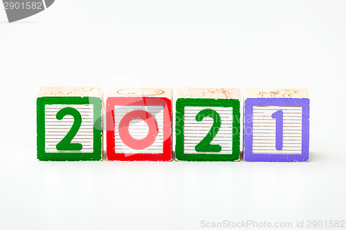 Image of Wooden block for year 2021