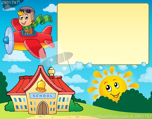 Image of Frame with airplane and school