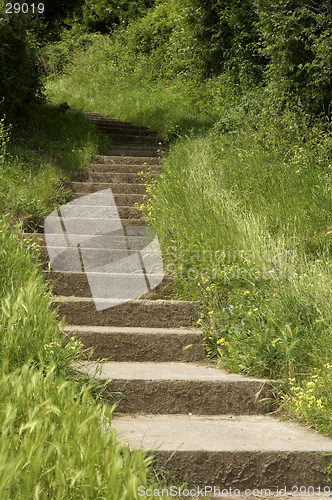 Image of Stone steps leading up a hill sand point beach England uk