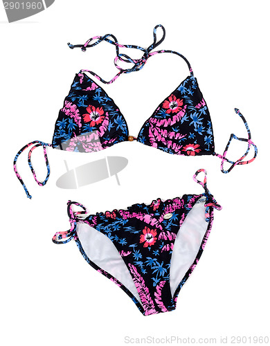 Image of Black swimsuit with a tropical pattern