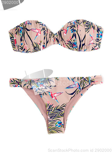 Image of Beige leotard with a tropical pattern