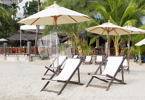 Image of Empty beach beds