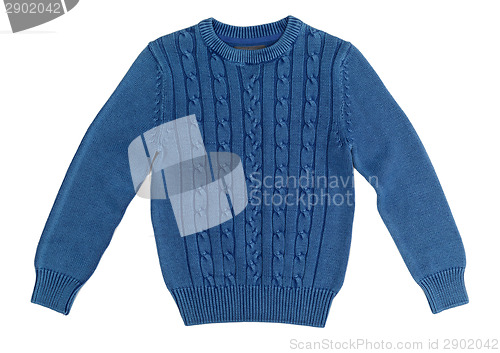 Image of Blue warm knitted sweater with a pattern