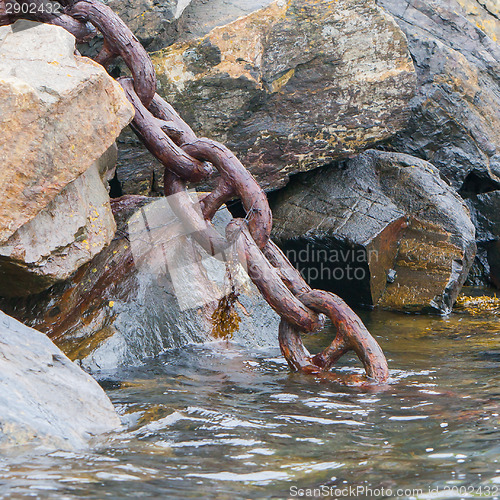 Image of Heavy chain disappearing in the dark water