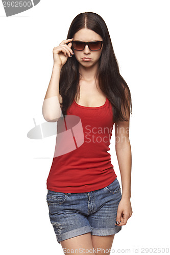 Image of Woman in sunglasses in disgust