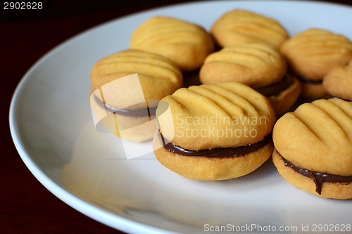 Image of Plate of cookies with chocolate hazelnut filling