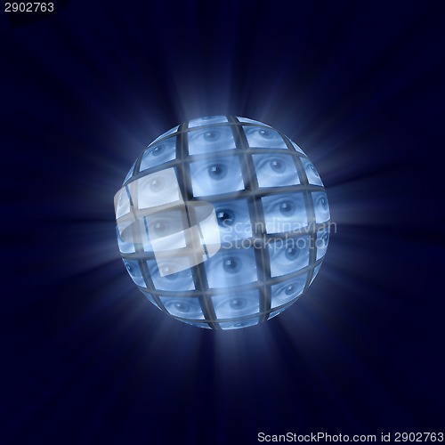 Image of Sphere of monitors each showing an eyeball