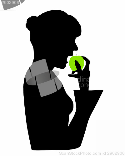 Image of Woman eating a green apple