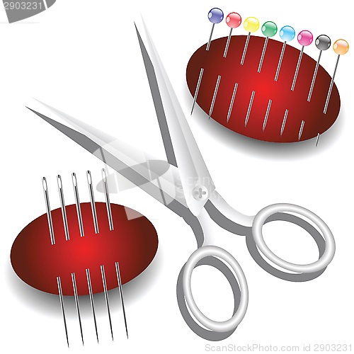 Image of scissors, needles and pins