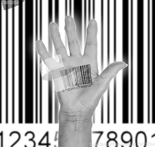 Image of Open hand with barcode