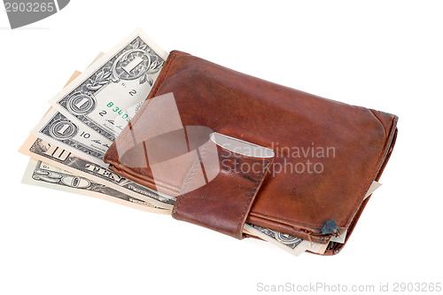 Image of leather wallet with money