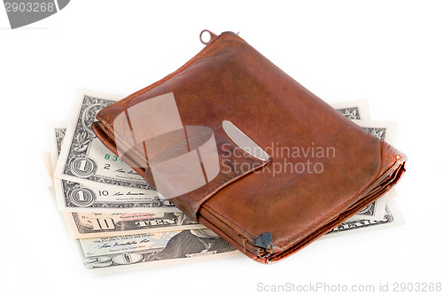 Image of leather wallet with money