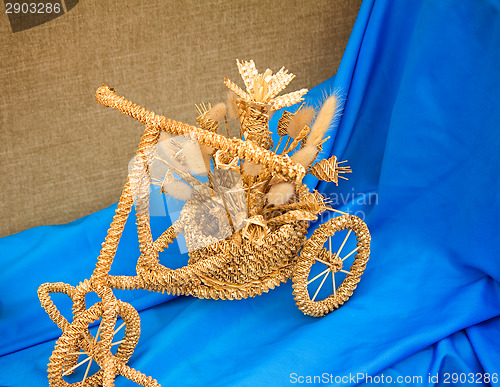 Image of The original souvenir made of wattled straw against blue silk.