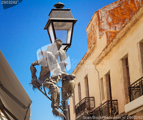 Image of Original lamp on the street in the city of Retimno, the island o