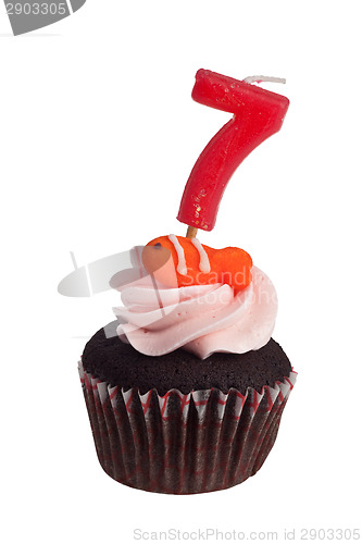 Image of Mini cupcake with birthday candle for seven year old