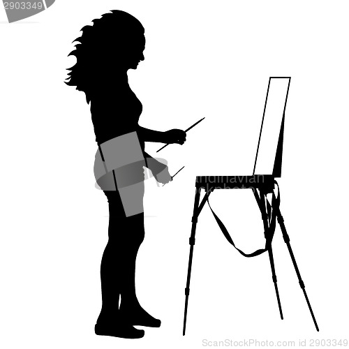 Image of Silhouette, artist at work on a white background, vector illustr