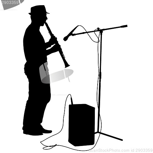 Image of Silhouette musician plays the clarinet. Vector illustration.