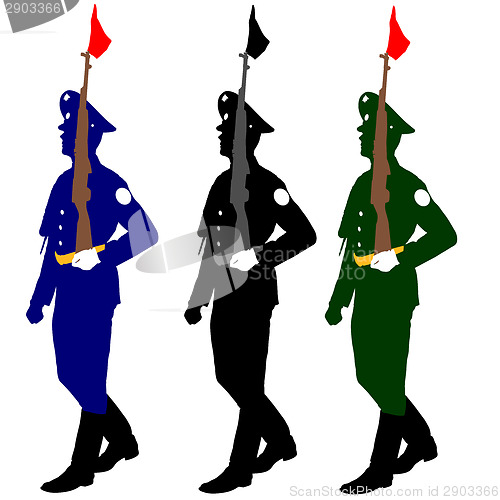 Image of Silhouette soldiers during a military parade. Vector illustratio