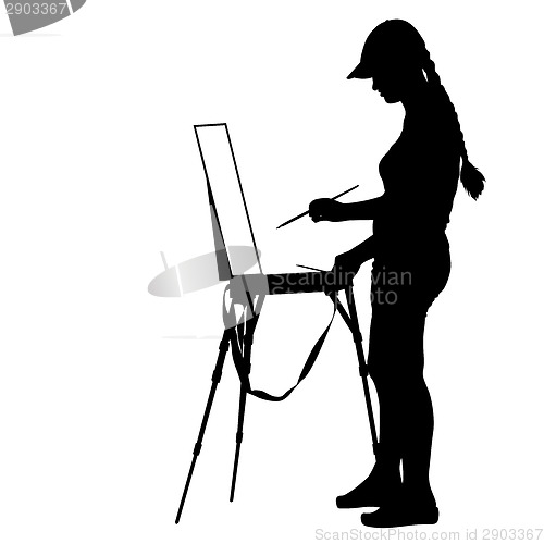 Image of Silhouette, artist at work on a white background, vector illustr