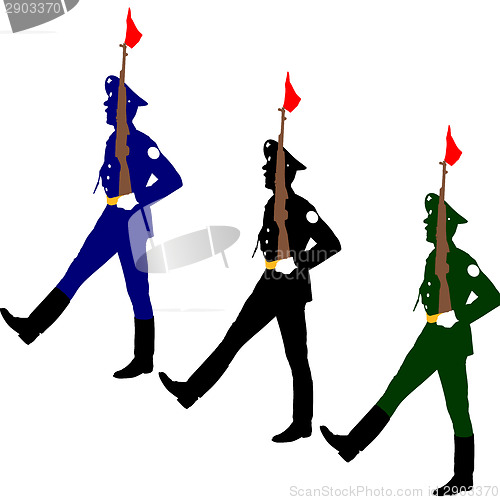 Image of Silhouette soldiers during a military parade. Vector illustratio