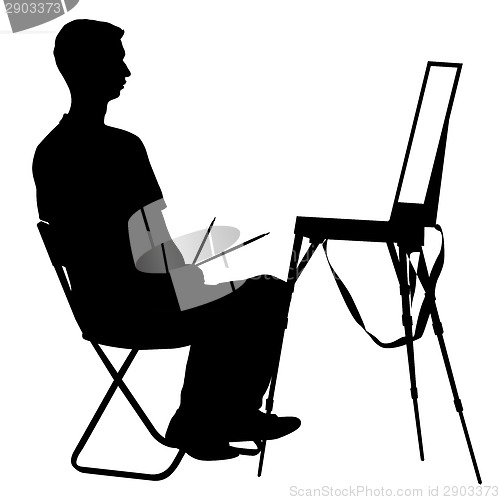 Image of Silhouette, artist at work on a white background, vector illustr