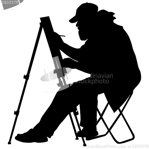 Image of Silhouette, artist at work on a white background, vector illustr