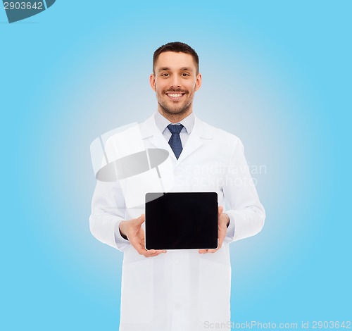 Image of smiling male doctor with tablet pc