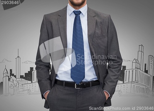 Image of close up of businessman over gray background