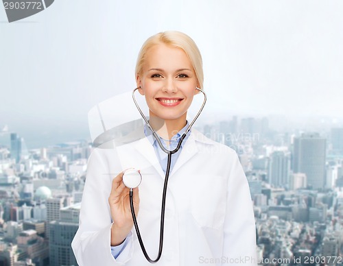 Image of smiling female doctor with stethoscope