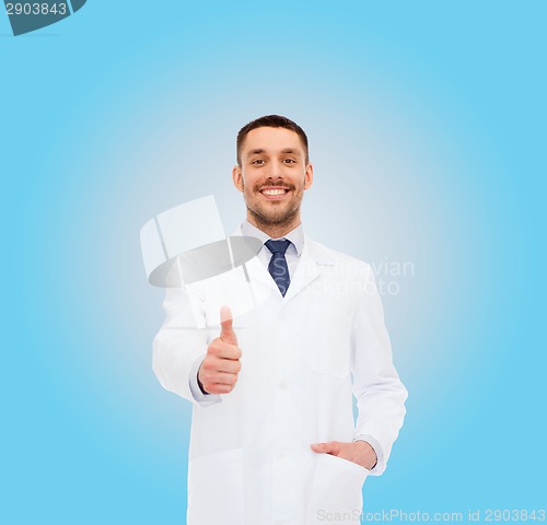 Image of smiling male doctor showing thumbs up