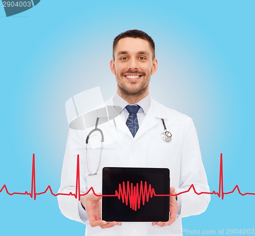 Image of smiling male doctor with tablet pc