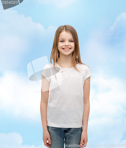 Image of smiling little girl in white blank t-shirt
