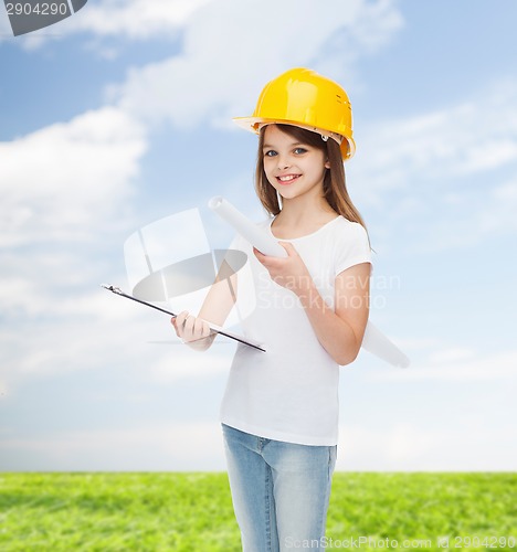 Image of smiling little girl in protective helmet