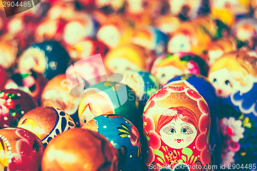 Image of Colorful Russian Nesting Dolls At The Market