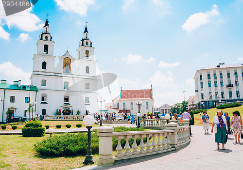 Image of Believers Out Of The Cathedral Of The Holy Spirit In Minsk