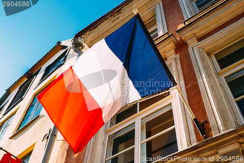 Image of French Tricolours Flag Decorate A Local Government Building In P