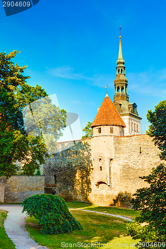 Image of Medieval towers - part of old the city wall. Tallinn, Estonia