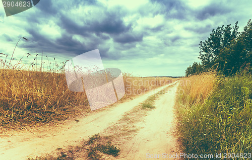 Image of Rural Countryside Road Through Fields With Wheat