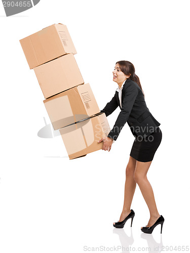 Image of Business woman with card boxes