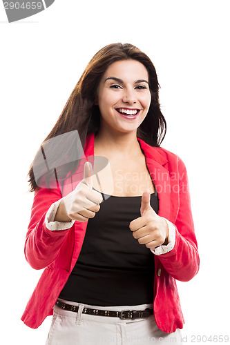 Image of Business woman with thumbs up