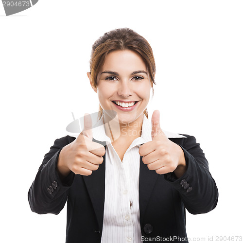 Image of Business woman with thumbs up