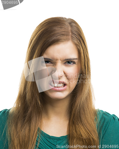 Image of Young woman with a disgusting face