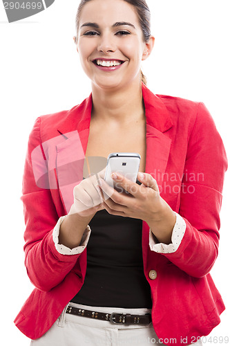 Image of Business woman sending sms