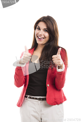 Image of Business woman with thumbs up