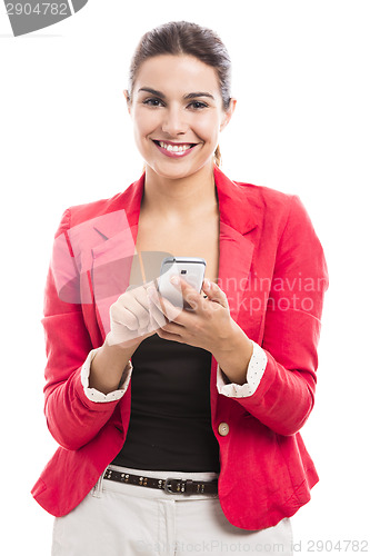 Image of Business woman sending sms